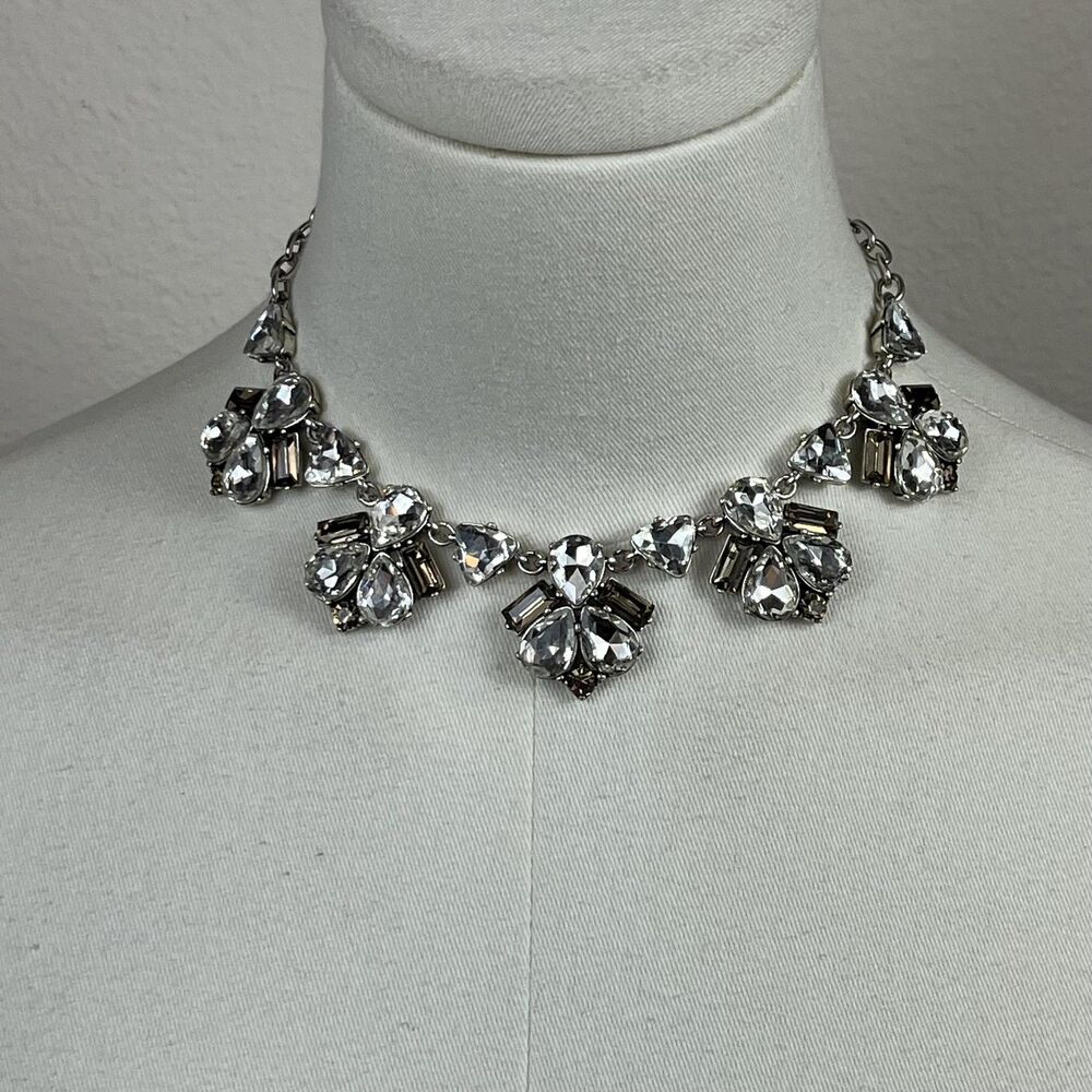 Stella & Dot Rhinestone Statement Necklace Silver Bling Dopamine Women Jewelry